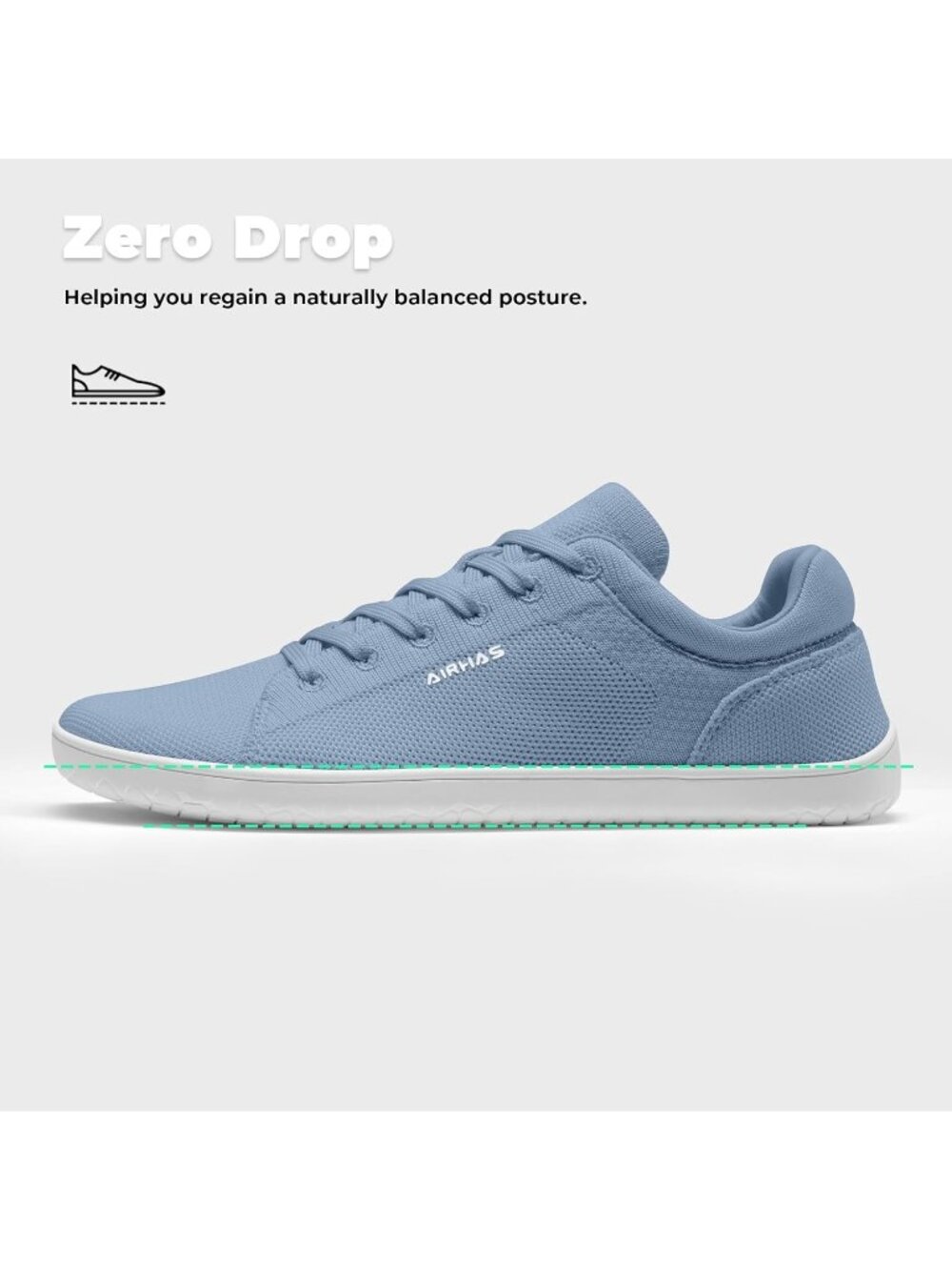 Women's Light Blue Knit Minimalist Barefoot Zero Drop Casual Walking Sneakers - Picture 4 of 6
